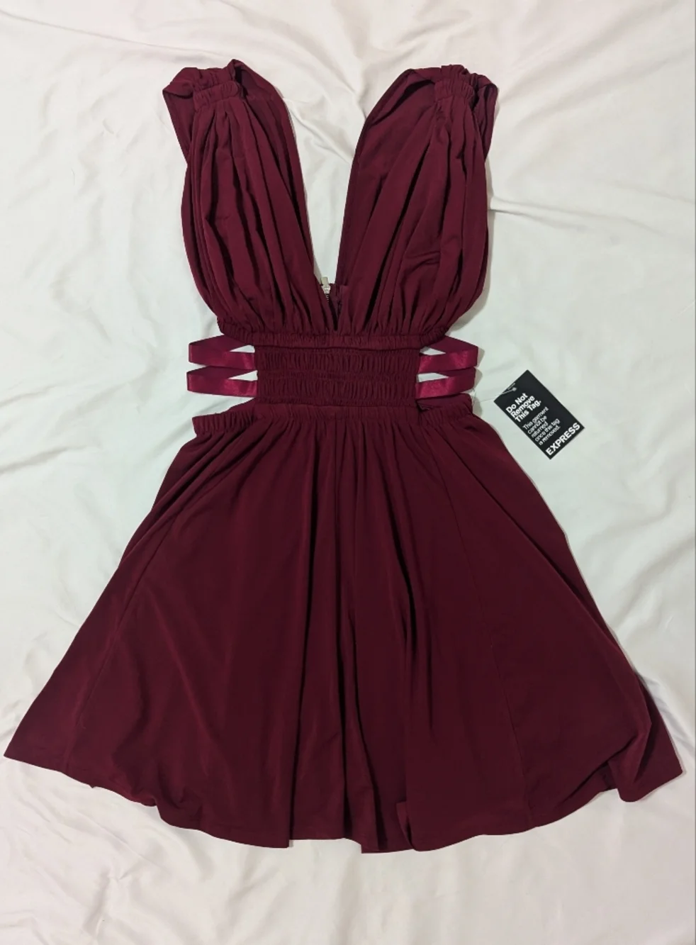 NWT Express Sleeveless Cutout Mini Dress, Color Wine Size S/P - Picture 3 of 15